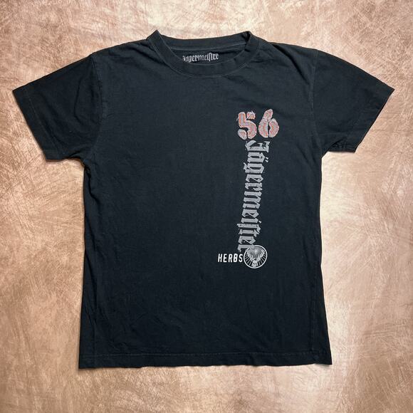 Jagermeister 56 Herbs Patchwork T-Shirt Black Short Sleeve Men's L Indie Sleaze - Picture 1 of 7